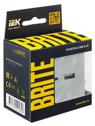 Розетка BRITE USB A+C 18Вт РЮ11-1-БрА механизм алюм. IEK BR-U22-018-K47 фото 6