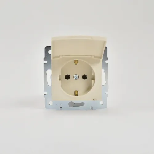 Розетка 1-м СП Karina с заземл. с крышкой термопласт механизм крем. LEZARD 707-0388-123B фото 4