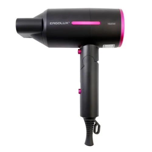Фен со складной ручкой ELX-HD13-C02 PRO 1600Вт 220-240В черн./роз. Ergolux 15209 фото 2