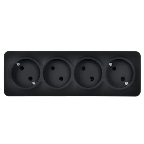 Розетка 4-м ОП GLORY РС24-2-ХЧм 10А без заземл. без защ. шторок черн. матов. IEK ERH40-K02M-10 фото 2