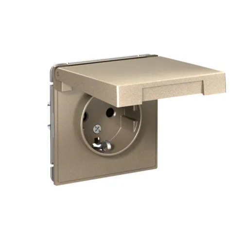 Розетка ArtGallery 16А IP20 с заземл. защ. шторки с крышкой механизм шампань SE GAL000546 фото 2