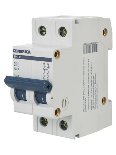Выключатель автоматический модульный 2п C 20А 4.5кА ВА47-29 GENERICA MVA25-2-020-C фото 8