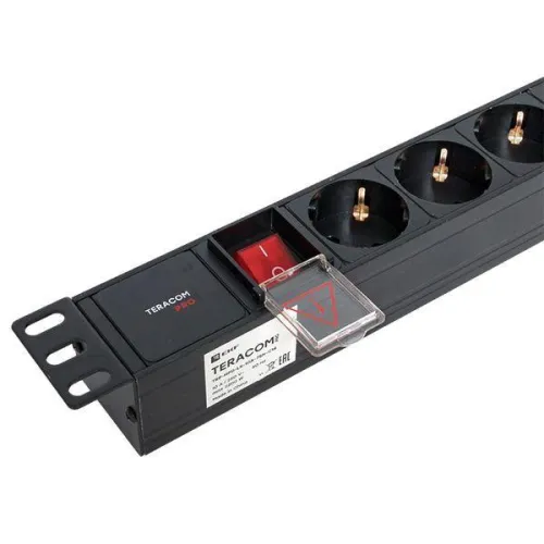 Блок PDU TERACOM PRO 19дюйм 1U 10А 250В 7-м Schuko с выкл. без шнура питания вх. разъем C14 алюм. черн. EKF TRP-HPD-LS-10A-7SH-C14 фото 10