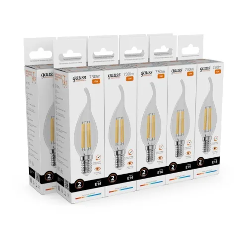 Лампа светодиодная филаментная Filament Elementary 12Вт свеча на ветру 2700К Е14 730лм GAUSS 42112 фото 5