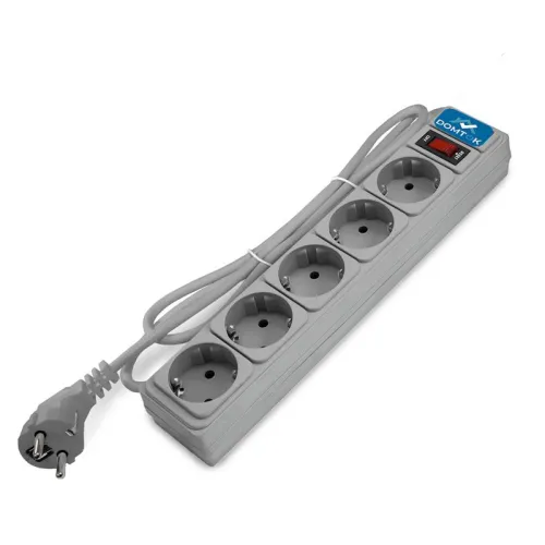 Удлинитель с сетевым фильтром 5х3м с заземл 10А IP20 2.2кВт ПВС 3х1 с выкл. сер. DOMTOK 2533