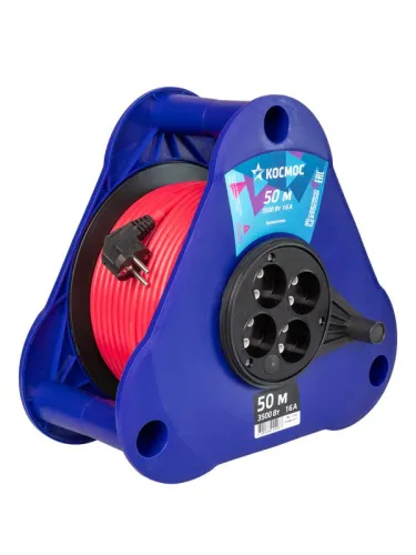 Удлинитель на треугольной катушке 4х50м без заземл. 16А IP44 3.5кВт ПВС 2х2.5 УКП КОСМОС YKTKsm50m-4g(2.5)