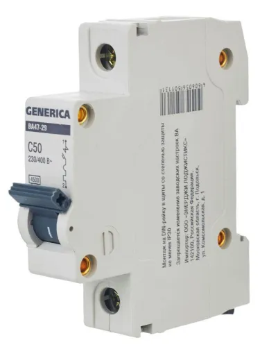 Выключатель автоматический модульный 1п C 50А 4.5кА ВА47-29 GENERICA MVA25-1-050-C фото 9