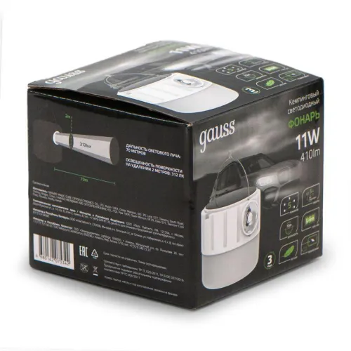Фонарь аккумуляторный кемпинговый GFL005 11Вт 410лм Li-ion 1200мА.ч Solar LED GAUSS GF005 фото 3