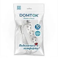 Удлинитель 3х10м с заземл. 16А IP20 3.5кВт ПВС 3х1 с выкл. бел. DOMTOK 2380