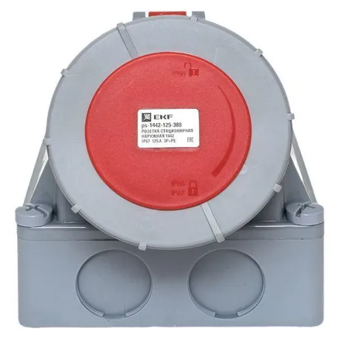 Розетка стационарная наружная 1442 3Р+РЕ 125А 380В IP67 PROxima EKF ps-1442-125-380 фото 2