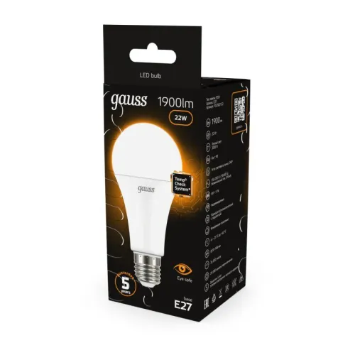 Лампа светодиодная Black 22Вт A70 грушевидная 3000К тепл. бел. E27 1900лм GAUSS 102502122 фото 4