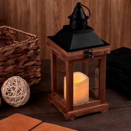 Фонарь декоративный со свечкой корпус из дерева размер 14х14х35cм тепл. бел. Neon-Night 513-075 фото 7