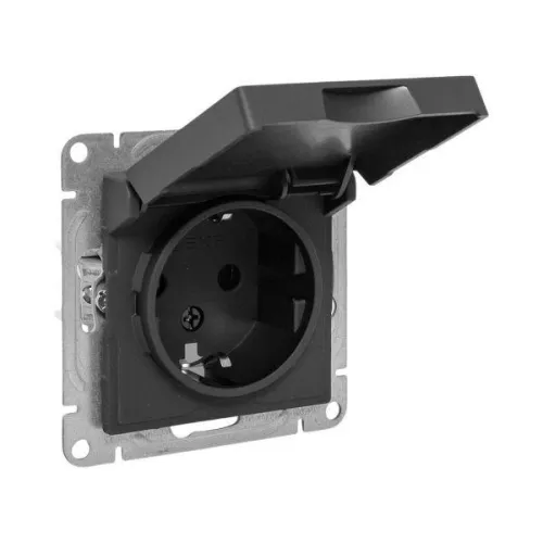 Розетка СП Эпика 16А IP44 с заземл. защ. шторки с крышкой механизм черн. EKF UP1-SOB-111-44 фото 8