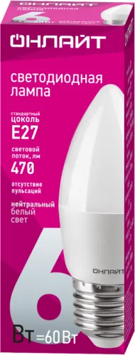 Лампа светодиодная 71 631 OLL-C37-6-230-4K-E27-FR 6Вт свеча 4000К нейтр. бел. E27 470лм 220-240В ОНЛАЙТ 71631 фото 2