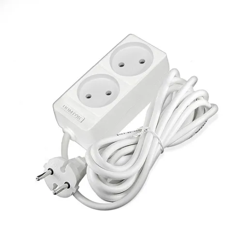 Удлинитель 2х3м без заземл. 10А IP20 2.2кВт ПВС 2х1 бел. DOMTOK 2346 фото 3