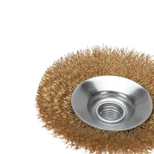 Щетка коническая для УШМ витая латунированная проволока 100мм М14 Kranz KR-91-1205 фото 2