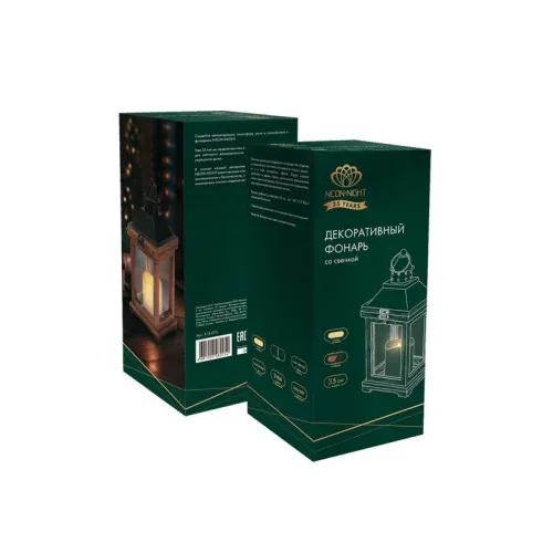 Фонарь декоративный со свечкой корпус из дерева размер 14х14х35cм тепл. бел. Neon-Night 513-075 фото 6