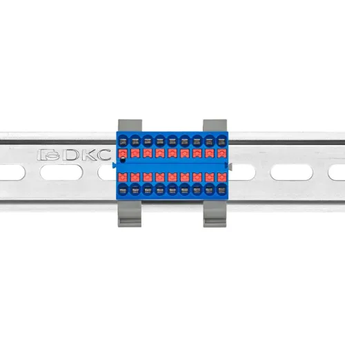 Блок распределительный с горизонт. адаптером на рейку шир. 35мм зажим push-in 18 точек подключения 2.5кв.мм син. DKC DTP1-018-04SPUB-H фото 2