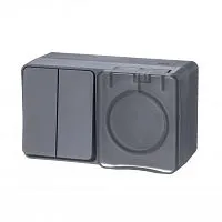 Блок ОП AtlasDesign PROFI IP54 (розетка 1-м 16А заземл. защ. шторки + 2-кл. выключатель 10А) антрацит SE ATN544074