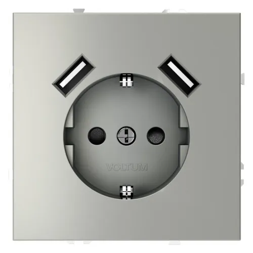 Розетка 1-м СП S70 16А с USB A+A с заземл. защ. шторки механизм сталь Voltum VLS040405