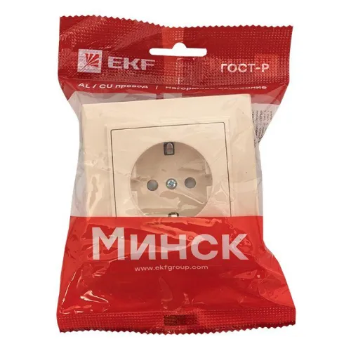 Розетка 1-м СП Минск 16А IP20 с заземл. защ. шторки беж. EKF ERR16-028-200 фото 3