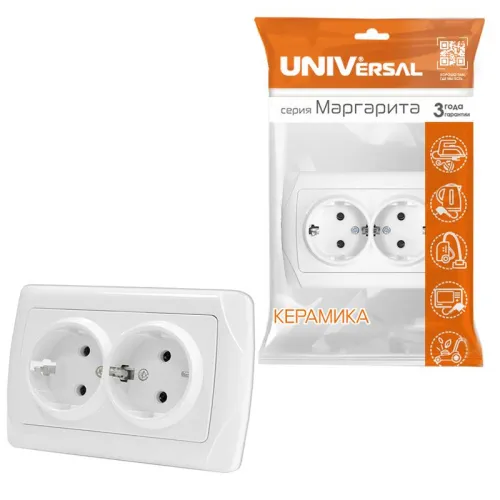 Розетка 2-м СП Маргарита 16А IP20 с заземл. бел. UNIVersal М0128 фото 3
