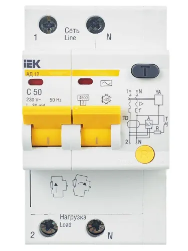 Выключатель автоматический дифференциального тока 2п C 50А 30мА тип AC 4.5кА АД-12 KARAT IEK MAD10-2-050-C-030 фото 10