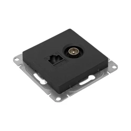 Розетка телевизионная + компьютерная СП Эпика TV + RJ45 кат.5 механизм черн. EKF UP1-SOB-TV+RJ фото 3