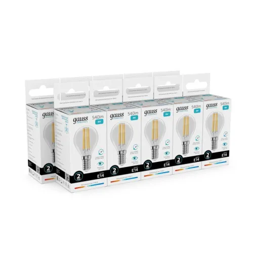 Лампа светодиодная филаментная Filament Elementary 8Вт шар 4100К Е14 540лм GAUSS 52128 фото 4