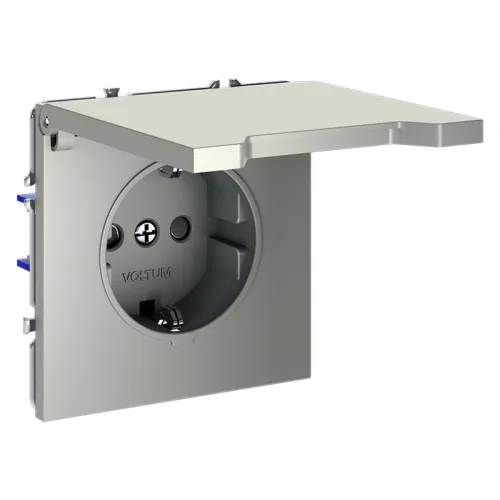 Розетка 1-м СП S70 16А с заземл. защ. шторки + крышка механизм сталь Voltum VLS040305 фото 4