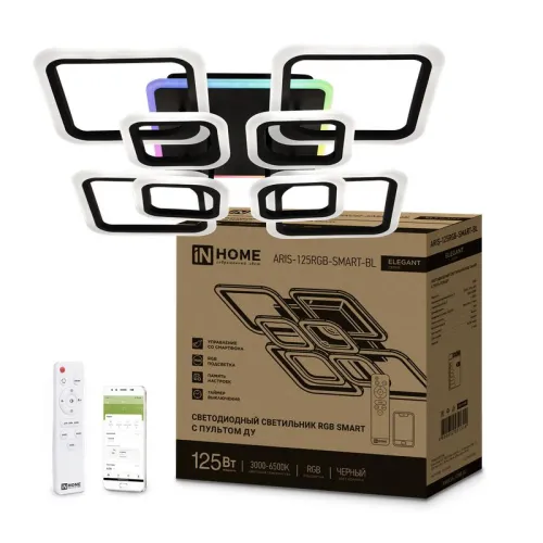 Светильник светодиодный ELEGANT ARIS-125RGB-SMART-BL 125Вт 3000-6500К 8800лм 230В 585х585х115мм ПУ черн. IN HOME 4690612051314