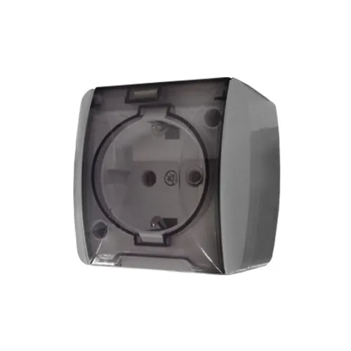 Розетка 1-м ОП Клио 16А IP54 с заземл. с прозр. крышкой сер. UNIVersal К2229-Gr фото 2