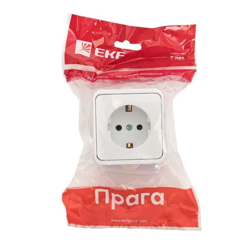 Розетка 1-м ОП Прага 16А IP44 с заземл. бел. EKF EKR16-028-10-44 фото 4