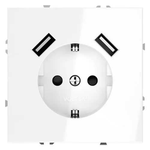 Розетка 1-м СП S70 16А с USB A+A с заземл. защ. шторки механизм бел. глянцевый Voltum VLS040401
