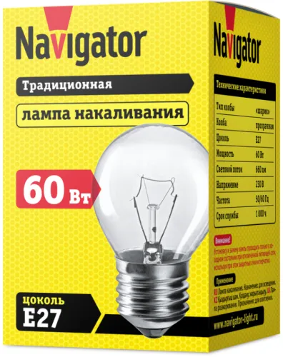 Лампа накаливания 94 312 NI-C-60-230-E27-CL (КНР) Navigator 94312 фото 2