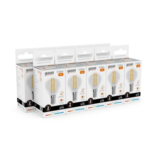 Лампа светодиодная филаментная Filament Elementary 8Вт шар 2700К Е14 510лм GAUSS 52118 фото 2