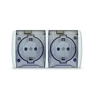 Розетка 2-м ОП Клио 16А IP54 с заземл. с прозр. крышкой бел. Universal К2232