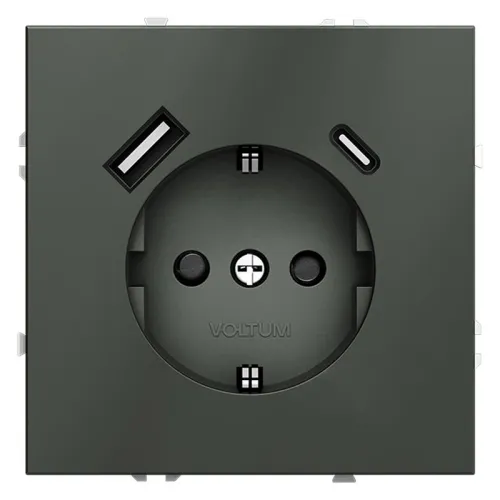 Розетка 1-м СП S70 16А с USB A+С с заземл. защ. шторки механизм титан Voltum VLS040506
