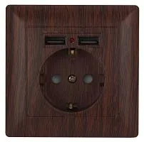 Розетка 1-м СП Solo 4-410-10 P+E Schuko 16А 250В + 2хUSB IP20 с заземл. защ. шторки венге Intro Б0053719