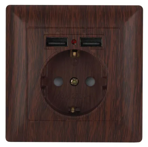 Розетка 1-м СП Solo 4-410-10 P+E Schuko 16А 250В + 2хUSB IP20 с заземл. защ. шторки венге Intro Б0053719