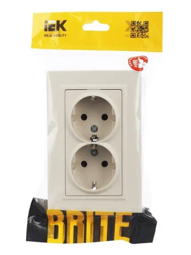 Розетка 2-м СП BRITE РСш12-3-БрКр 16А в сборе с заземл. защ. шторки беж. IEK BR-R24-16-K10-F фото 5