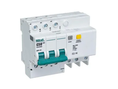 Выключатель автоматический дифференциального тока 3п C 50А 30мА тип AC ДИФ-101 со встроен. защитой от сверхтоков DEKraft 15057DEK
