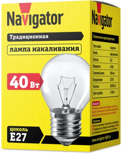 Лампа накаливания 94 310 NI-C-40-230-E27-CL (КНР) Navigator 94310 фото 2