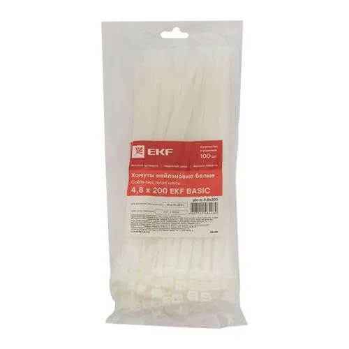 Хомут кабельный 4.8х200 нейл. бел. (уп.100шт) EKF plc-c-4.8x200 фото 4