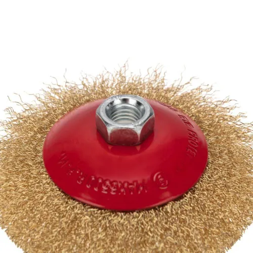 Щетка коническая для УШМ витая латунированная проволока 125мм М14 Kranz KR-91-1207 фото 3