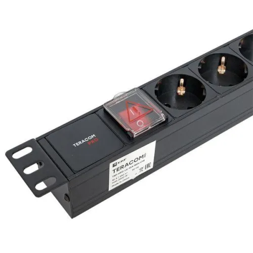 Блок PDU TERACOM PRO 19дюйм 1U 10А/250В 8 роз. Schuko с выключат. без шнура питания вх. разъем C14 корпус алюм. черн. EKF TRP-HPD-LS-10A-8SH-C14 фото 2
