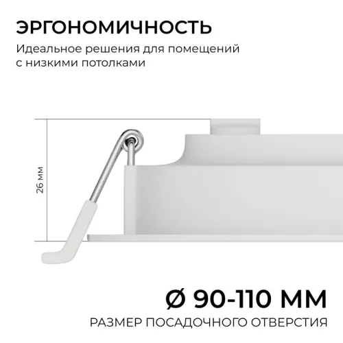 Панель светодиодная встраив. 3 ССT 10Вт 230В/50Гц 800лм 3-4-6.5К IP44 d126х26мм круг Apeyron 06-161 фото 5