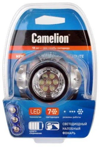 Фонарь налобный LED5310-7F3 (7LED 3 режима; 3хR03 в комплекте; метал.) Camelion 7534 фото 4