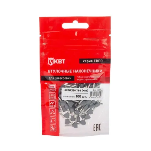 Наконечник штыревой втулочный изолированный НШВИ(2) 0.75-8 ЕВРО сер. КВТ 103244 фото 3