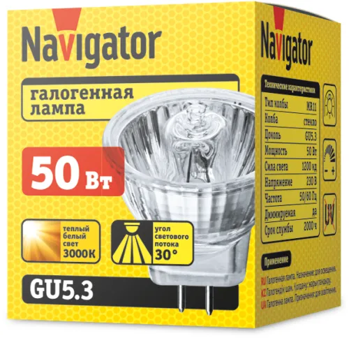 Лампа галогенная 94 224 MR11 50Вт GU5.3 230В 2000h Navigator 94224 фото 2